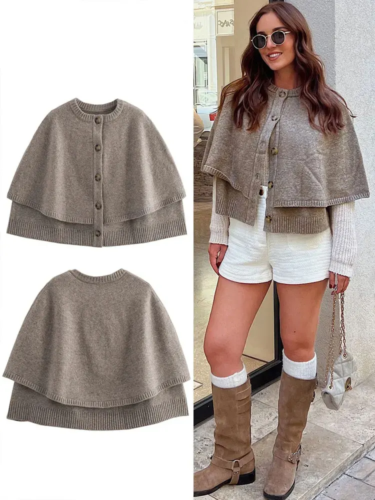 Casual Knit Cape Cardigan For Women O-neck 2025 Spring Short Ponchos Coat Single Breasted Solid Woman Sweater Knitwear
Casual Knit Cape Cardigan For Women O-neck 2025 Spring Short Ponchos Coat Single Breasted Solid Woman Sweater Knitwear