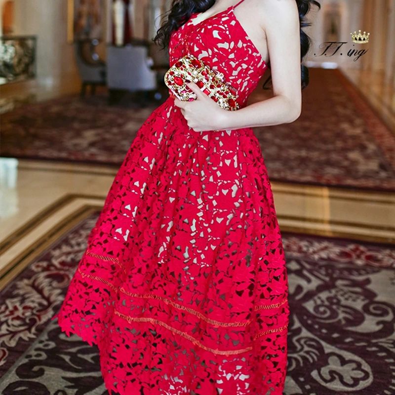 Classic Fashion Summer New Sexy Hollow Out Red Lace Dress V-neck Embroidery Beach Backless Women Dress
Classic Fashion Summer New Sexy Hollow Out Red Lace Dress V-neck Embroidery Beach Backless Women Dress