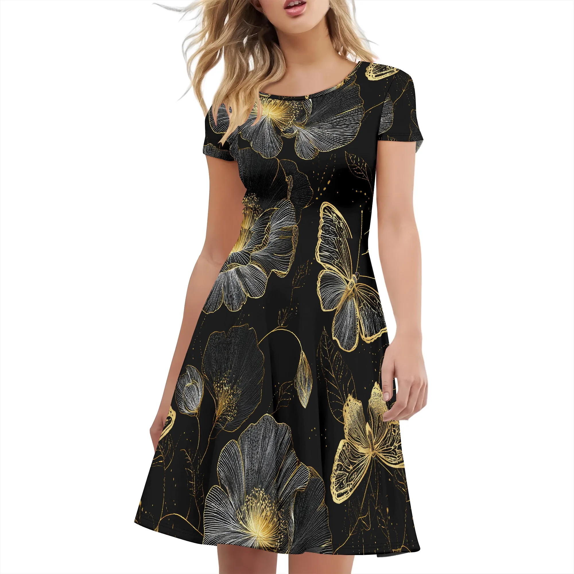 Women Puffy Swing Elegant Party Midi Dresses Short Sleeve Round Neck A-Line Dress
Women Puffy Swing Elegant Party Midi Dresses Short Sleeve Round Neck A-Line Dress