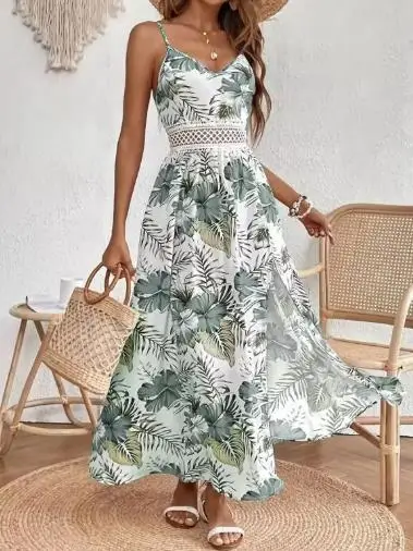 Dress Fashion 2025 Summer Latest Style Elegant Casual Bohemian Style Printed Suspender V-Neck Hollowed Out Lace High Slit Dress
Dress Fashion 2025 Summer Latest Style Elegant Casual Bohemian Style Printed Suspender V-Neck Hollowed Out Lace High Slit Dress