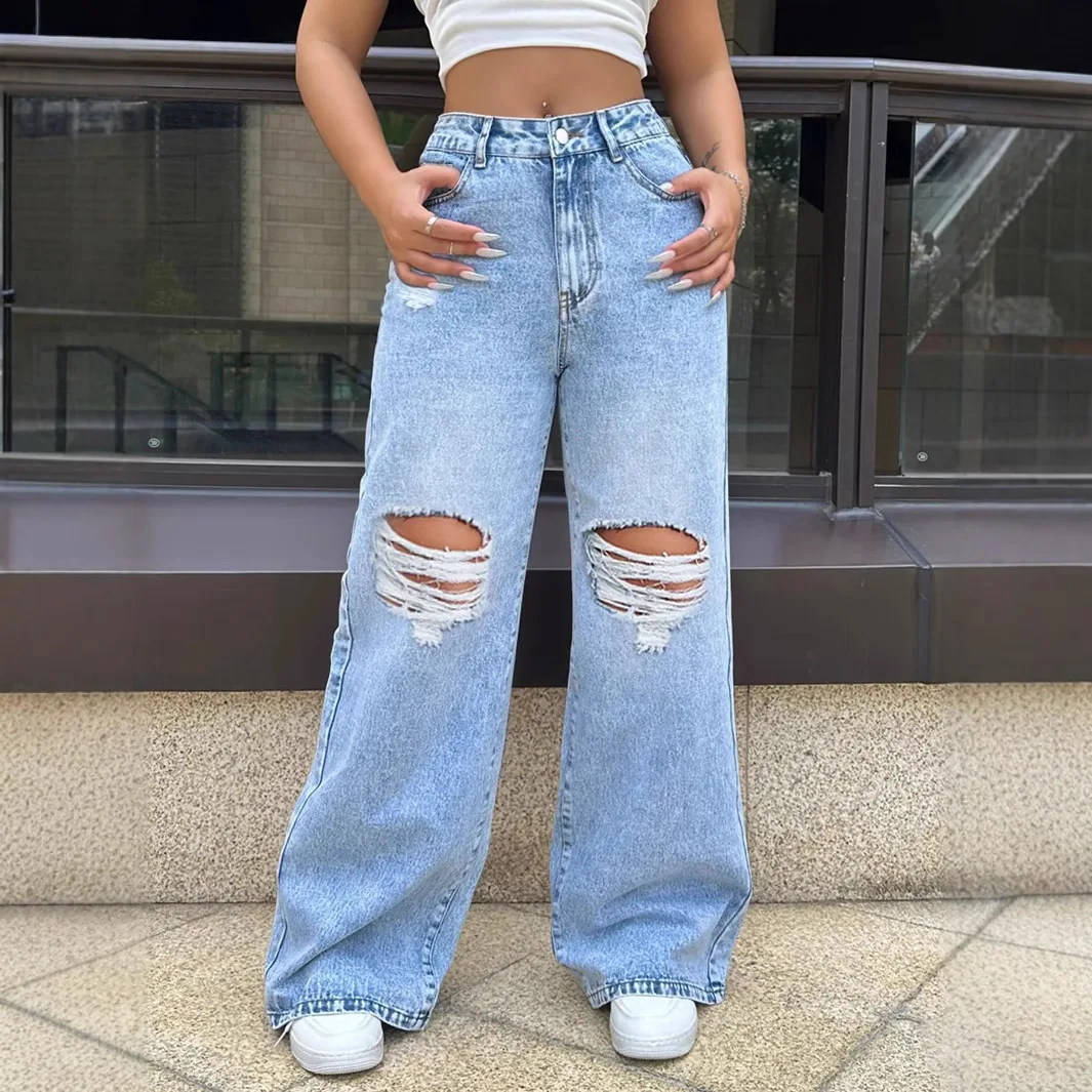 Hole Jeans Women Vintage Wide Leg Pants Denims Streetwear High Waist Washed Distressed Ripped Straight Trousers Floor Length
Hole Jeans Women Vintage Wide Leg Pants Denims Streetwear High Waist Washed Distressed Ripped Straight Trousers Floor Length