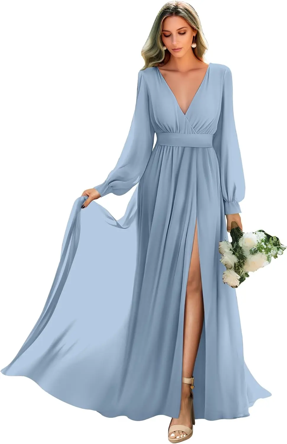 Long Sleeve Bridesmaid Dresses with Slit Pleated Wedding Party Gowns V Neck Chiffon Long Formal Dress evening dress
Long Sleeve Bridesmaid Dresses with Slit Pleated Wedding Party Gowns V Neck Chiffon Long Formal Dress evening dress