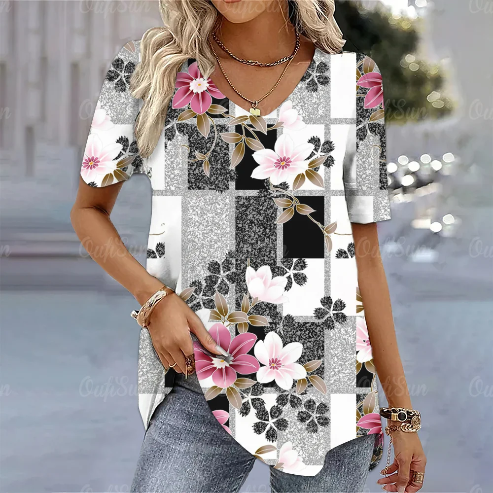 Y2k T-shirt For Women Floral Print V-Neck Short Sleeve Tops Summer Fashion Blouse Female Harajuku Clothes Oversized Daily Tees
Y2k T-shirt For Women Floral Print V-Neck Short Sleeve Tops Summer Fashion Blouse Female Harajuku Clothes Oversized Daily Tees