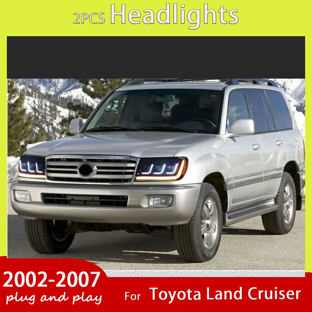 Передние фары автомобиля для Toyota Land Cruiser, светодиодные фары LC100 2002-2007, фары DRL в сборе, автомобильные аксессуары
Передние фары автомобиля для Toyota Land Cruiser, светодиодные фары LC100 2002-2007, фары DRL в сборе, автомобильные аксессуары