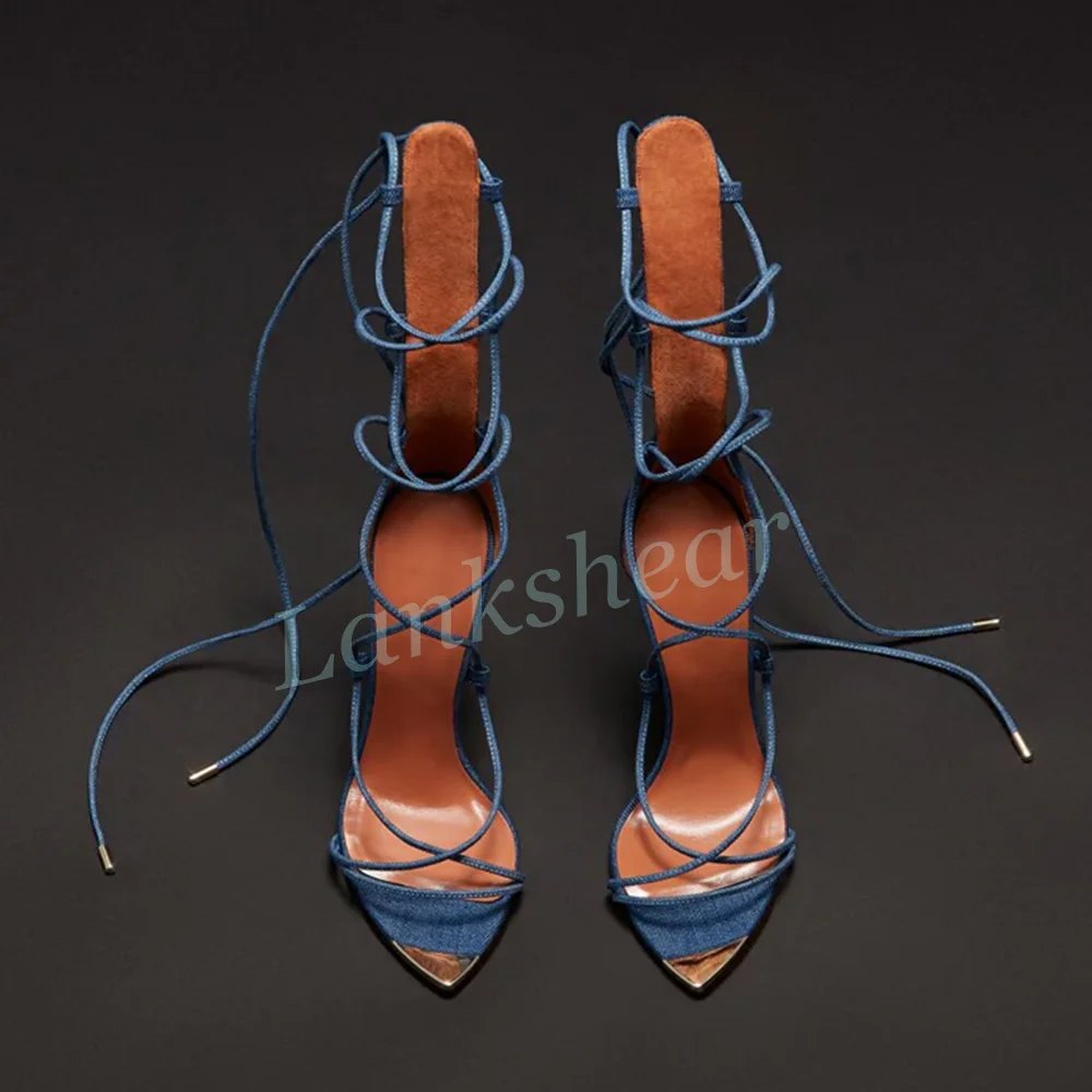 Denim Cross Srap Lace-up Sandals Pointed Open Toe Back Zipper Stiletto High Heel Sexy Fashion Women Dress Shoes Summer Outdoor
Denim Cross Srap Lace-up Sandals Pointed Open Toe Back Zipper Stiletto High Heel Sexy Fashion Women Dress Shoes Summer Outdoor