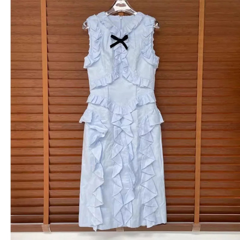 New Spring/Summer Women's Blue Layered Ruffle Bow Sleeveless Dress - High-Quality Fashionable High-Street Sleeveless Cake Dress
New Spring/Summer Women's Blue Layered Ruffle Bow Sleeveless Dress - High-Quality Fashionable High-Street Sleeveless Cake Dress