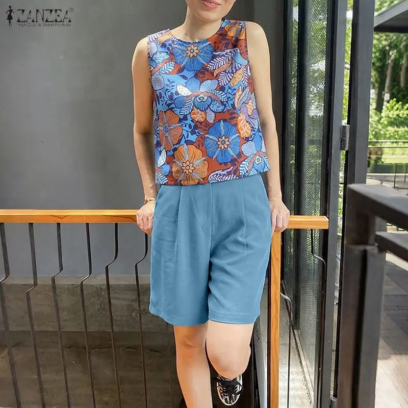 ZANZEA Elegant Summer Women Short Sets Sleeveless Print Tops Loose Shorts 2PCS Streetwear OL Work Party Two-piece Outfits
ZANZEA Elegant Summer Women Short Sets Sleeveless Print Tops Loose Shorts 2PCS Streetwear OL Work Party Two-piece Outfits