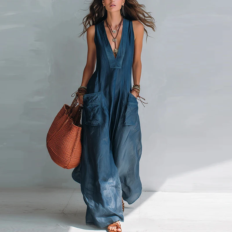 New Summer V Neck Sleeveless Long Pants Jumpsuit Women Casual Solid Pocket V Neck Vacation Beach Overalls Women Elegant Romper
New Summer V Neck Sleeveless Long Pants Jumpsuit Women Casual Solid Pocket V Neck Vacation Beach Overalls Women Elegant Romper