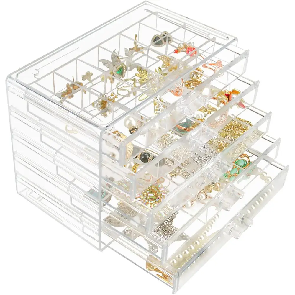 90-Compartment Acrylic Jewelry Holder with Adjustable Dividers for Earrings and Rings Storage
90-Compartment Acrylic Jewelry Holder with Adjustable Dividers for Earrings and Rings Storage