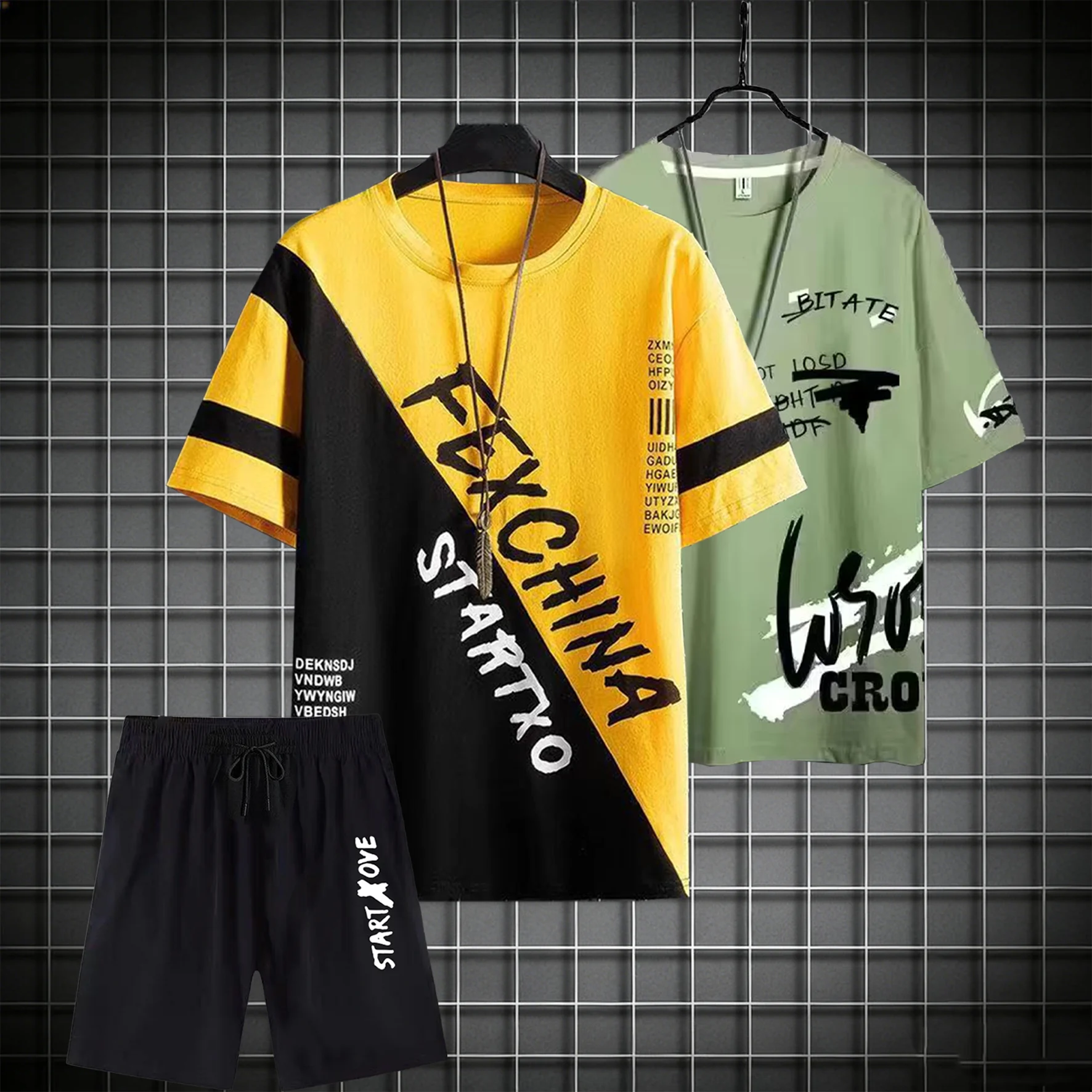 Men's summer casual slim fit short sleeved T-shirt set and shorts, youth quick drying round neck printed men's sports set
Men's summer casual slim fit short sleeved T-shirt set and shorts, youth quick drying round neck printed men's sports set