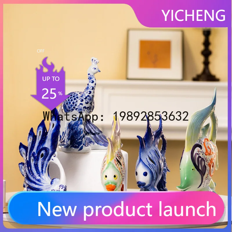 Blue and white porcelain peacock sculpture ornament - wine cabinet, living room home decor, creative blue peacock birddecoration
Blue and white porcelain peacock sculpture ornament - wine cabinet, living room home decor, creative blue peacock birddecoration