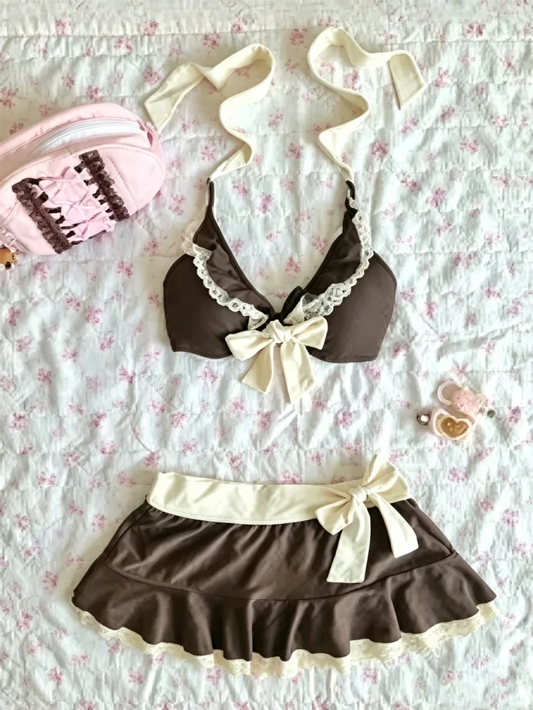 Summer Cute Kawaii Halter Bikini Skirt Set Women Lace Trim Bow Tie Swimsuit Ruffle Bathing Suit For Vacation Beachwear
Summer Cute Kawaii Halter Bikini Skirt Set Women Lace Trim Bow Tie Swimsuit Ruffle Bathing Suit For Vacation Beachwear