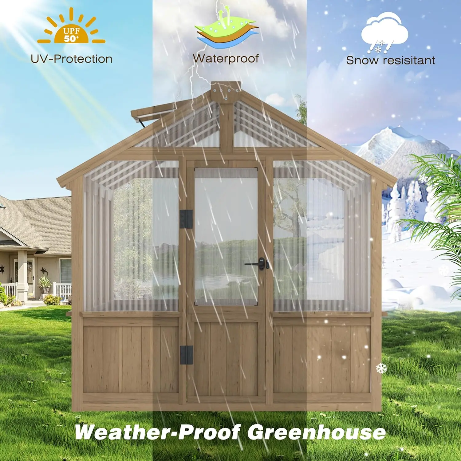6 x 8 FT Wooden Polycarbonate Greenhouse with Ventilated Window and Lockable Door, 6mm PC Panels for UV Protection,Custom
6 x 8 FT Wooden Polycarbonate Greenhouse with Ventilated Window and Lockable Door, 6mm PC Panels for UV Protection,Custom