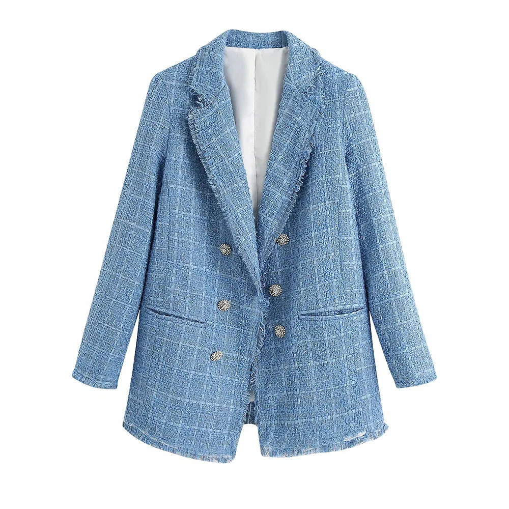 Women's sky blue tweed suit jacket 2024 new spring/autumn casual loose double breasted top women's clothing
Women's sky blue tweed suit jacket 2024 new spring/autumn casual loose double breasted top women's clothing