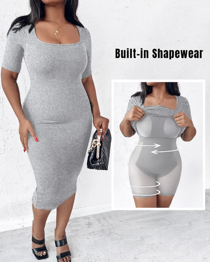 Women's Urban Style Dress 2025 Spring Summer Latest Built-In Shapewear Short Sleeve Square Neck Slim Fit Midi Dress Long Skirt
Women's Urban Style Dress 2025 Spring Summer Latest Built-In Shapewear Short Sleeve Square Neck Slim Fit Midi Dress Long Skirt