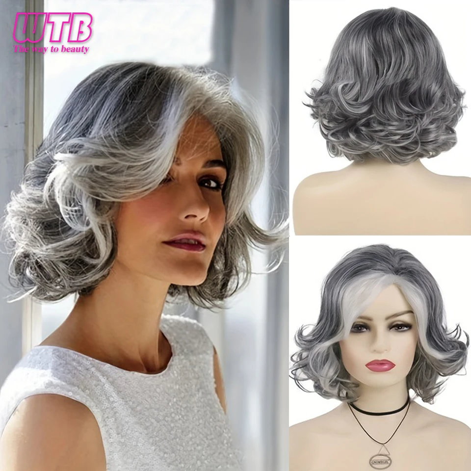 WTB Synthetic Hair Short Curly Wigs for grey Women Mixed Black Wigs with Bangs Wig Short Hair Wigs for Women
WTB Synthetic Hair Short Curly Wigs for grey Women Mixed Black Wigs with Bangs Wig Short Hair Wigs for Women