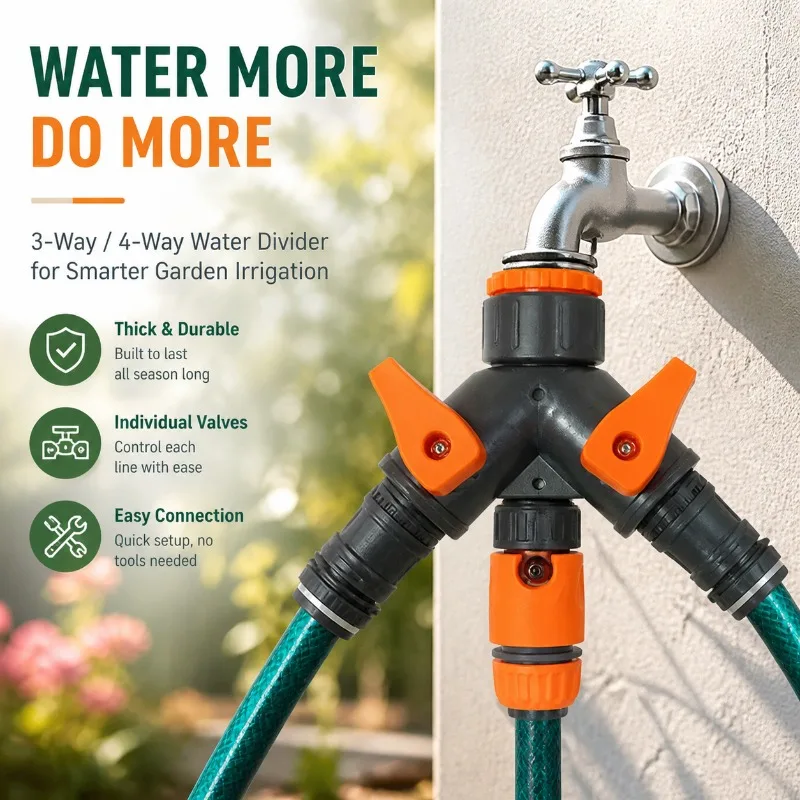 Thickened ABS T-Shape 3-Way Water Divider with Valve, 4-Way PVC Pipe Quick Connector for Garden Irrigation Hose Adapter
Thickened ABS T-Shape 3-Way Water Divider with Valve, 4-Way PVC Pipe Quick Connector for Garden Irrigation Hose Adapter