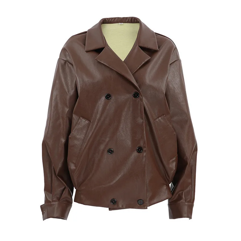 Autumn Winter Brown PU Leather Coat Women's Coat High-quality Loose Fitting Suit Collar Leather Coat Medium Long Women's Coat
Autumn Winter Brown PU Leather Coat Women's Coat High-quality Loose Fitting Suit Collar Leather Coat Medium Long Women's Coat