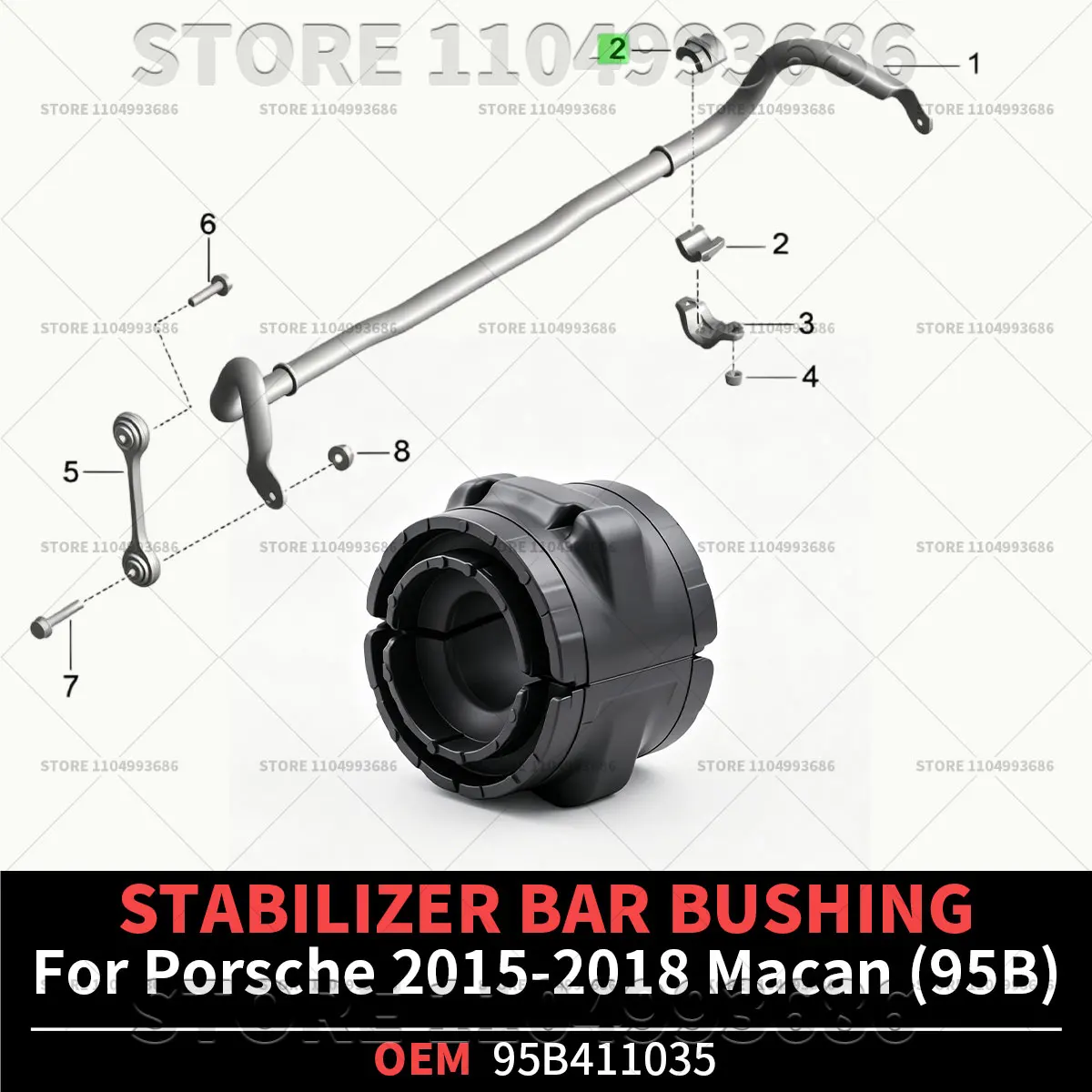 For Porsche 2015 2016 2017 2018 Macan Base S GTS Turbo (95B) Front Suspension Stabilizer Bar Bushing Set OEM 95B411035
For Porsche 2015 2016 2017 2018 Macan Base S GTS Turbo (95B) Front Suspension Stabilizer Bar Bushing Set OEM 95B411035
