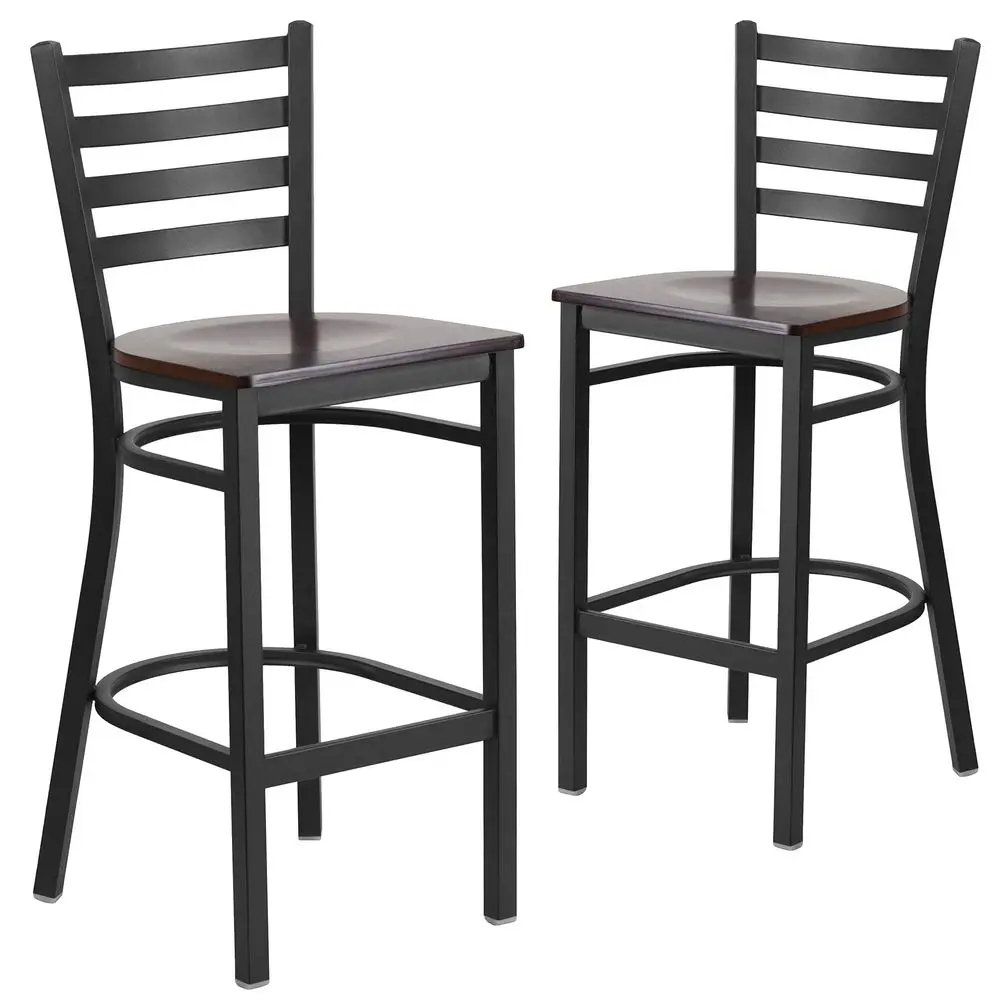 HERCULES Series Black Ladder Back Metal Restaurant Barstool Walnut Wood Seat Pack of 2
HERCULES Series Black Ladder Back Metal Restaurant Barstool Walnut Wood Seat Pack of 2
