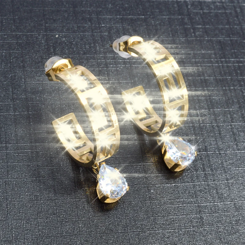 CHARMOMENT Charms Hanging Zircon Pendant Earrings Gold Color Stainless Steel Boho Jewelry Hoop Earrings for Women Korean Style
CHARMOMENT Charms Hanging Zircon Pendant Earrings Gold Color Stainless Steel Boho Jewelry Hoop Earrings for Women Korean Style