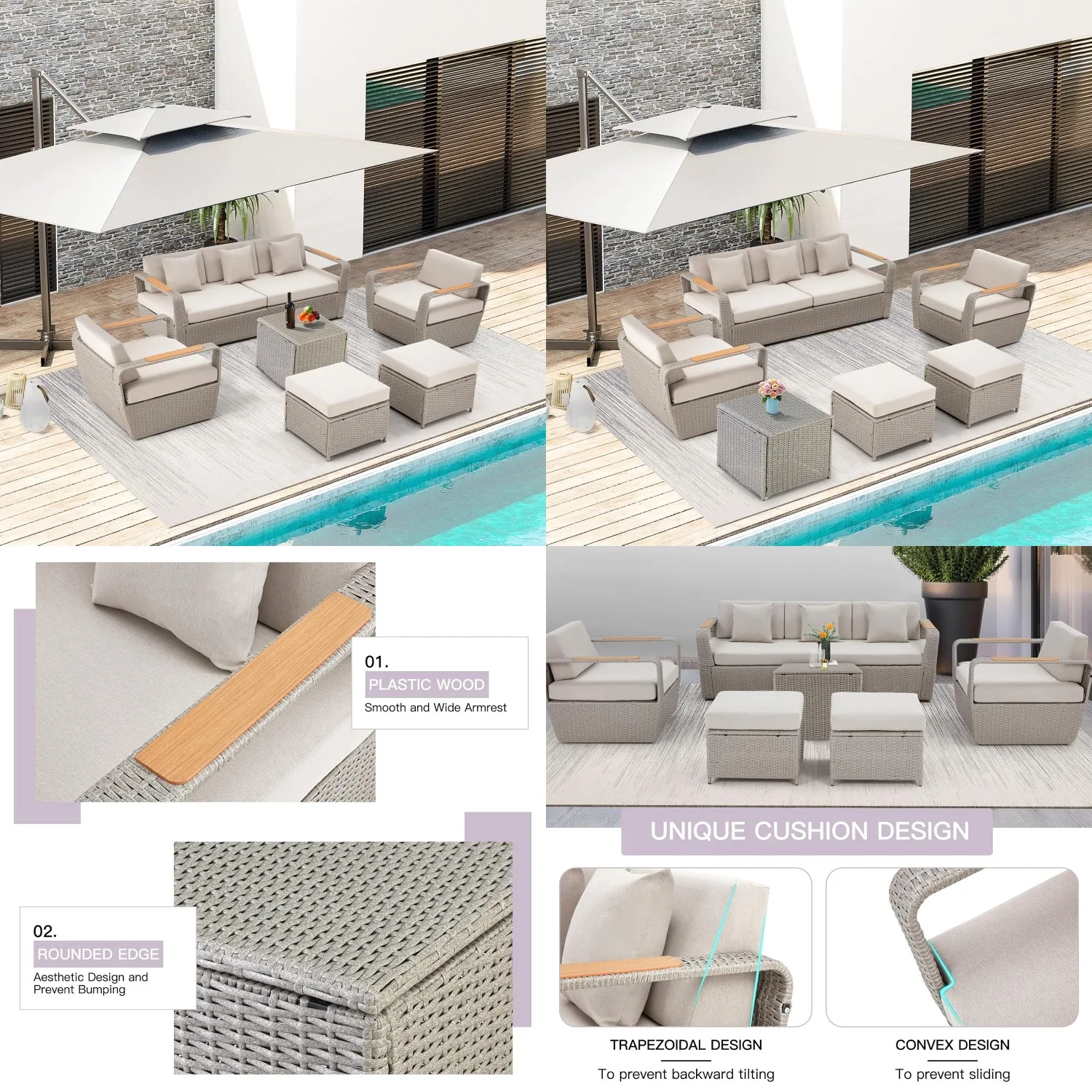 6pc Patio Furniture Set Rattan Sectional Sofa Ottoman Coffee Table Garden Porch Backyard Light Gray Customized
6pc Patio Furniture Set Rattan Sectional Sofa Ottoman Coffee Table Garden Porch Backyard Light Gray Customized