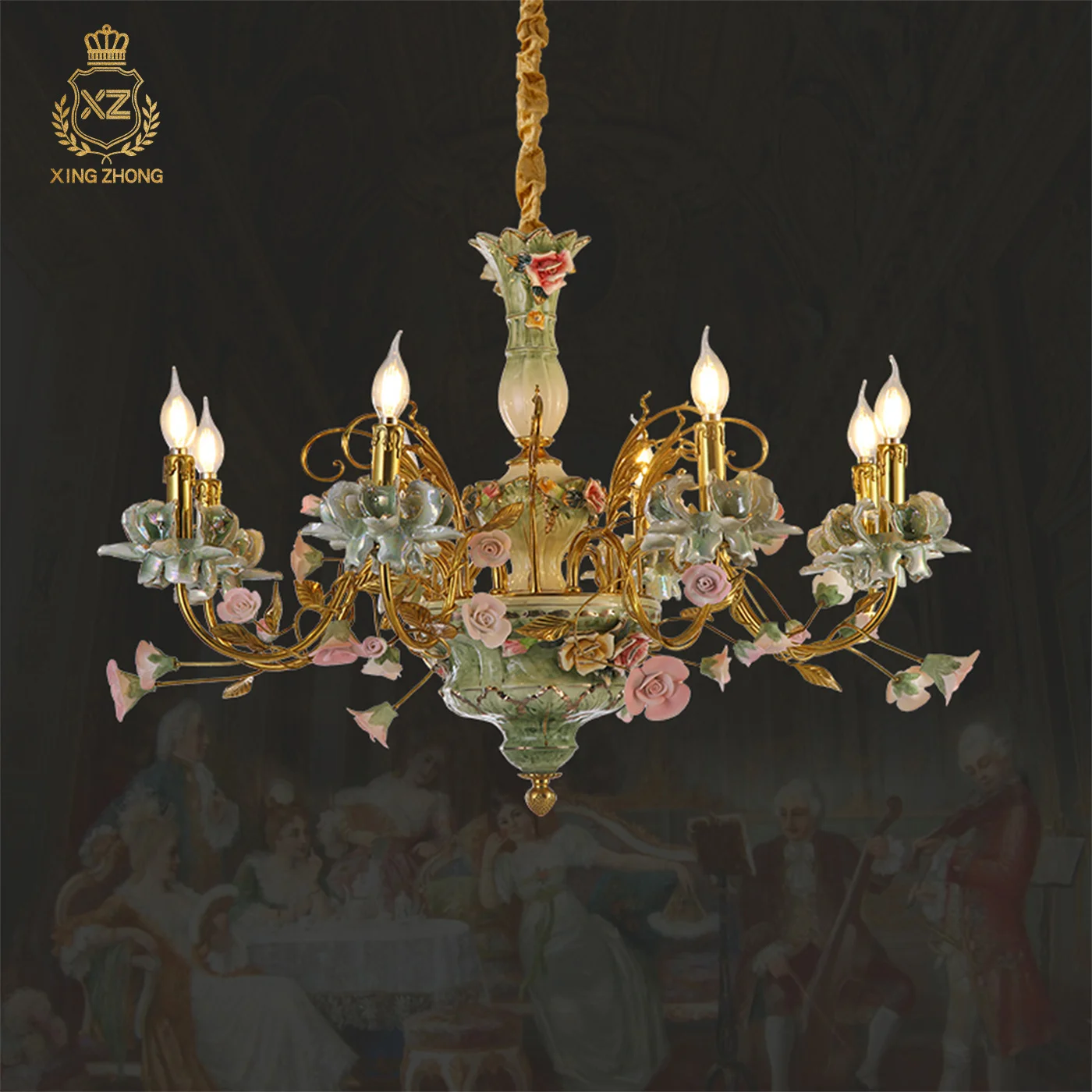 French Rococo Art Design Ceramic Flower Living Room Dining Room Decorative Brass Chandelier Hotel Apartment Pendant Lamp
French Rococo Art Design Ceramic Flower Living Room Dining Room Decorative Brass Chandelier Hotel Apartment Pendant Lamp