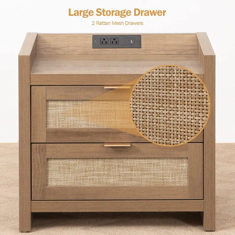 Rattan Nightstand End Table - Night Stand Bedside Table with Type-C Charging Station,2 Drawers
Rattan Nightstand End Table - Night Stand Bedside Table with Type-C Charging Station,2 Drawers