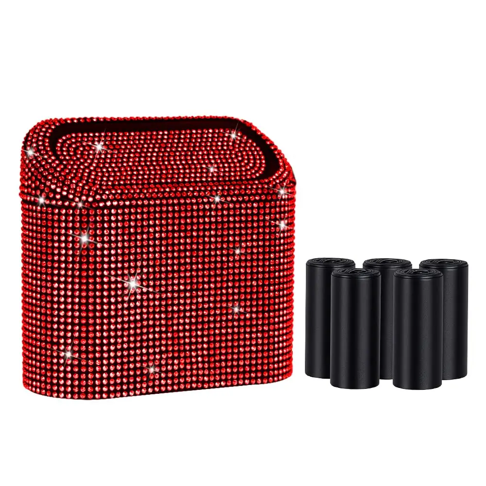 Sparkling Red Crystal Car Waste Bin With Flip Lid, Compact Auto Garbage Organizer For Vehicle, Home And Office Use
Sparkling Red Crystal Car Waste Bin With Flip Lid, Compact Auto Garbage Organizer For Vehicle, Home And Office Use