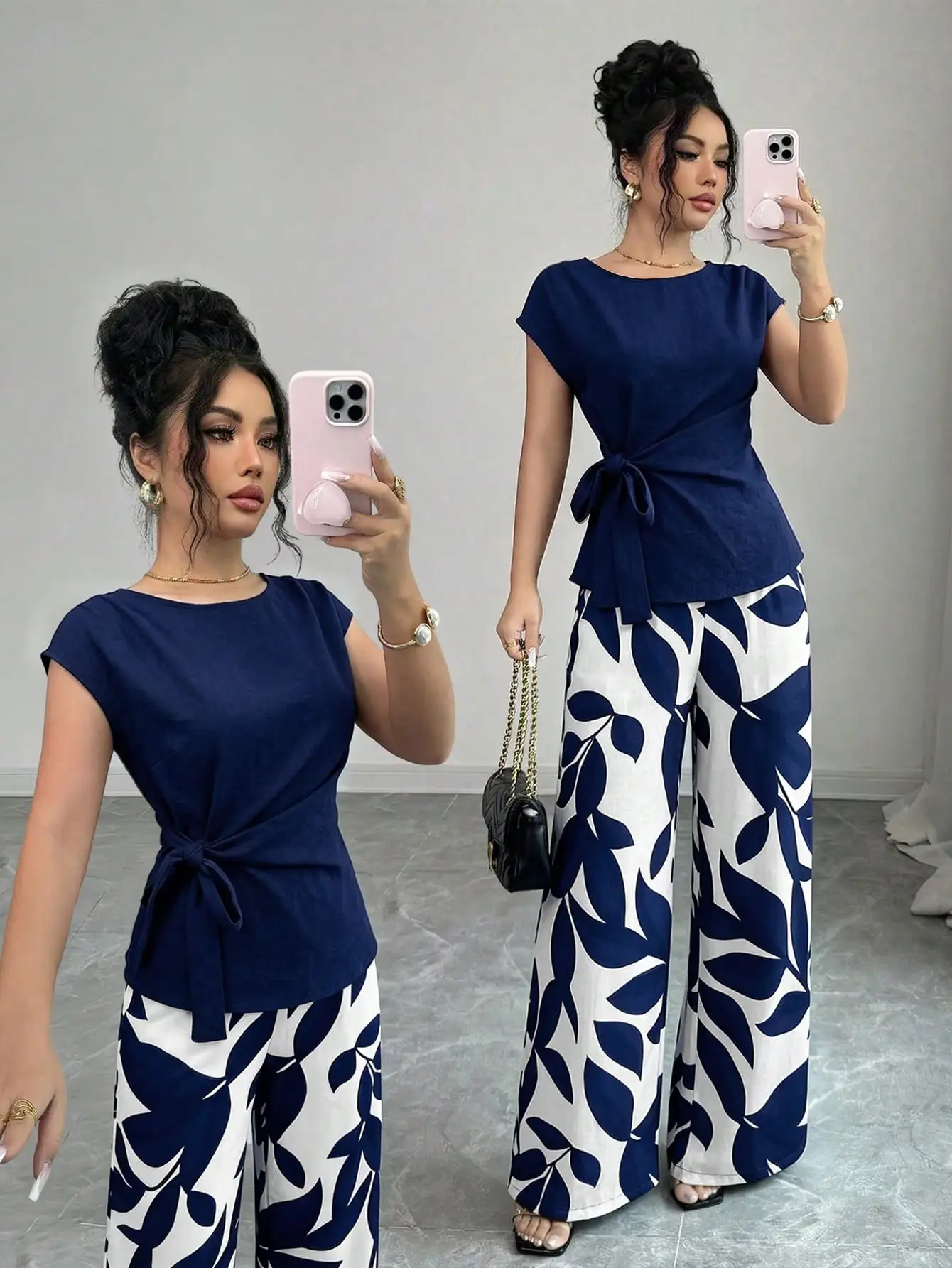 Elenzga Women's Spring/Summer Elegant Commuter Wine Red Pleated Waist Cinched Bow Tie + Women's Spring/Summer Elegant Commuter Casual Wine Red Leaf Print Waist Cinched Double Pocket Design Loose Slightly Wide Leg Long Pants
Elenzga Women's Spring/Summer Elegant Commuter Wine Red Pleated Waist Cinched Bow Tie + Women's Spring/Summer Elegant Commuter Casual Wine Red Leaf Print Waist Cinched Double Pocket Design Loose Slightly Wide Leg Long Pants