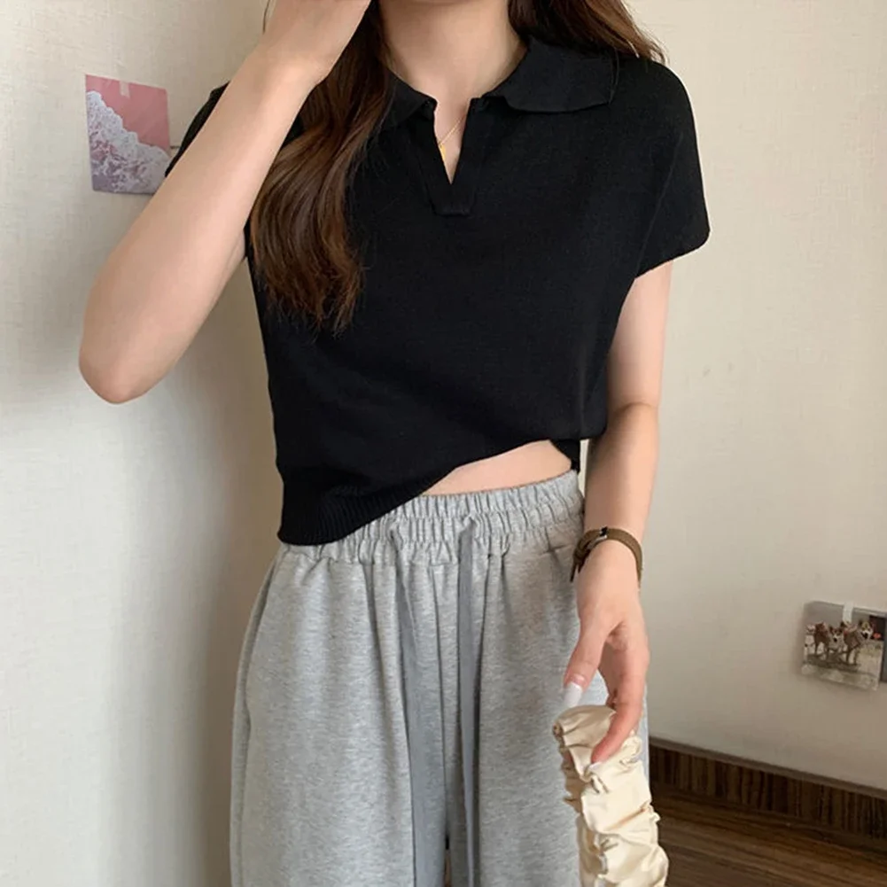 Casual Daily Wear Casual Cropped Top Short Sleeve Lapel Sweater Top Basic Women Shirt Basic Womens Sweater All Seasons Wear
Casual Daily Wear Casual Cropped Top Short Sleeve Lapel Sweater Top Basic Women Shirt Basic Womens Sweater All Seasons Wear