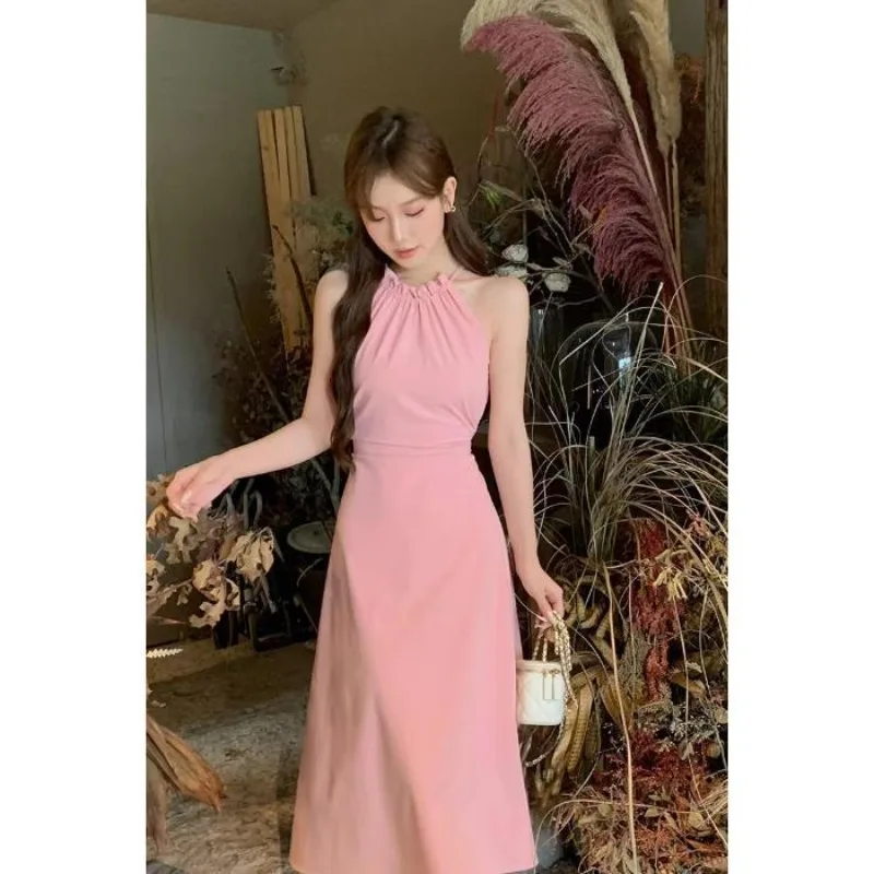 Summer New Holiday Style Dress Hollowed Hanging Neck Suspender Dress Sense of Design Lace Up Waist Long Korean Fairy Dresses Y2k
Summer New Holiday Style Dress Hollowed Hanging Neck Suspender Dress Sense of Design Lace Up Waist Long Korean Fairy Dresses Y2k