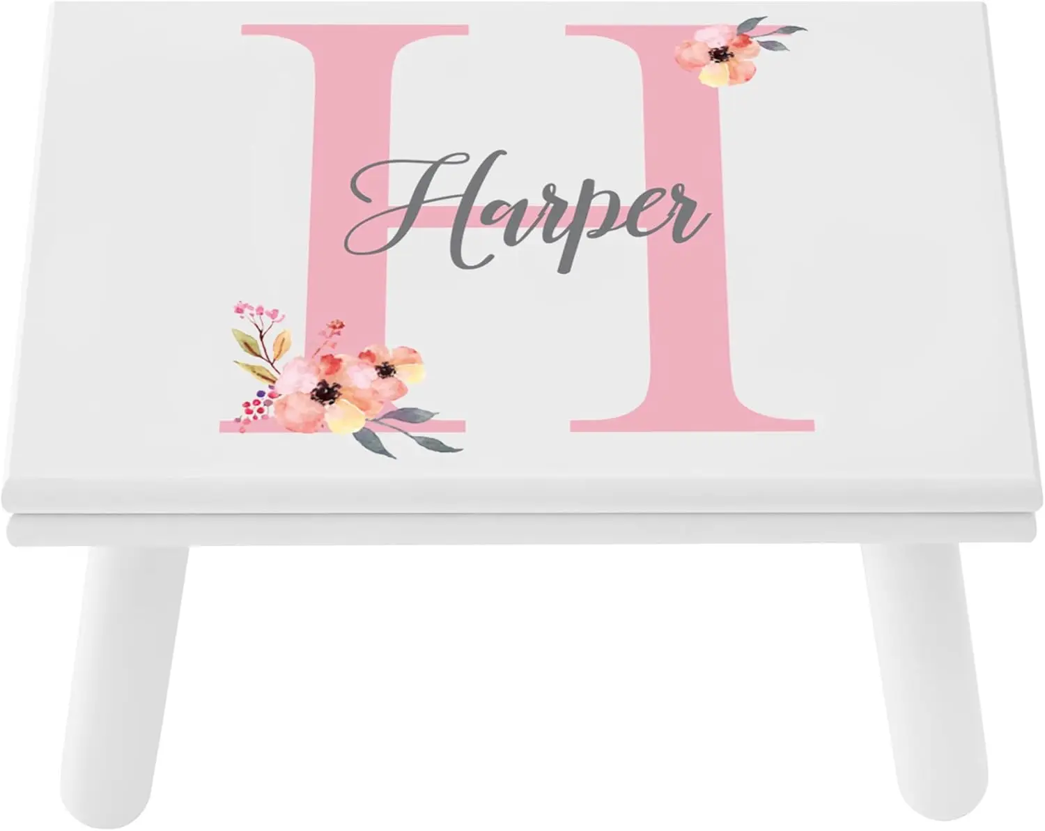Персонализированный табурет-ступенька — имя и инициалы — дерево — цветочный дизайн — белый — возраст 3+ 
Персонализированный табурет-ступенька — имя и инициалы — дерево — цветочный дизайн — белый — возраст 3+