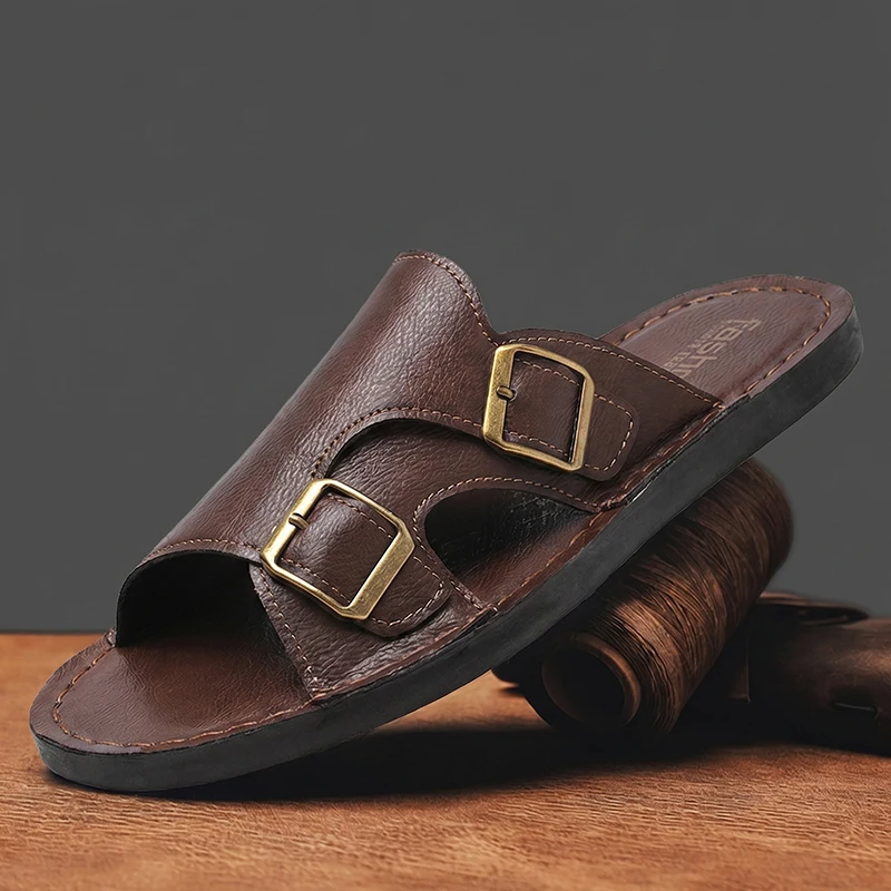 Men Leather One-Strap Slides Outdoor Non-slip Wear Resistant Casual Slippers
Men Leather One-Strap Slides Outdoor Non-slip Wear Resistant Casual Slippers