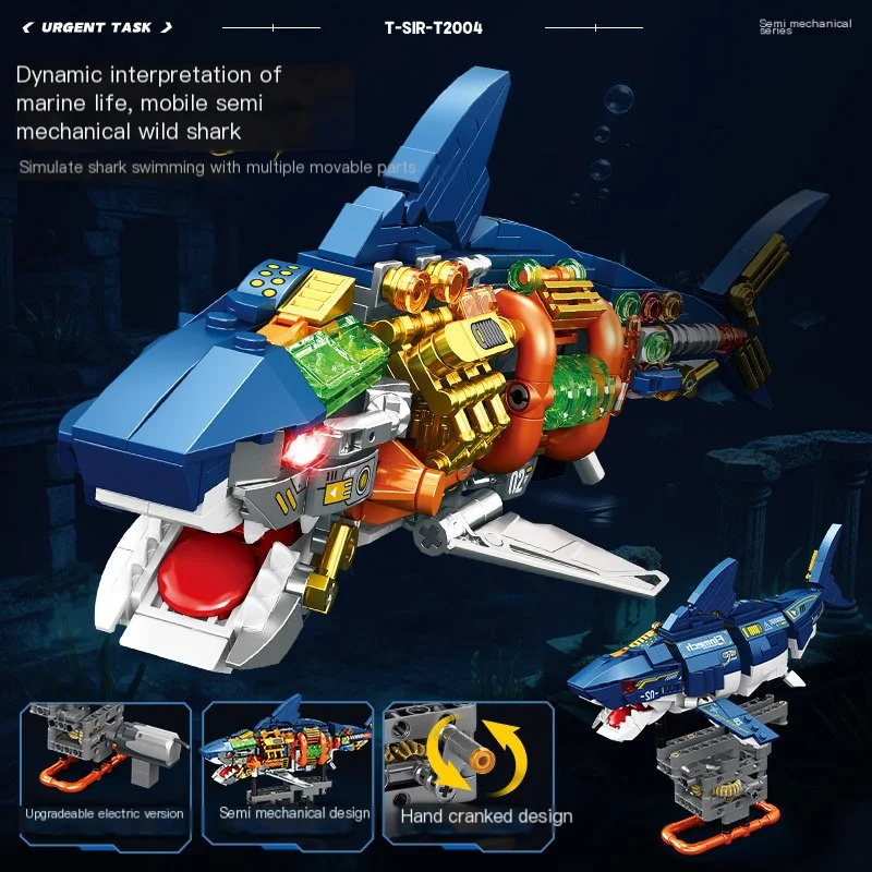 Deep Sea Animal Semi-Mechanical Shark Building Blocks Movable Assembly Toy Model, Birthday Gift for Boys Upgradeable Electric
Deep Sea Animal Semi-Mechanical Shark Building Blocks Movable Assembly Toy Model, Birthday Gift for Boys Upgradeable Electric