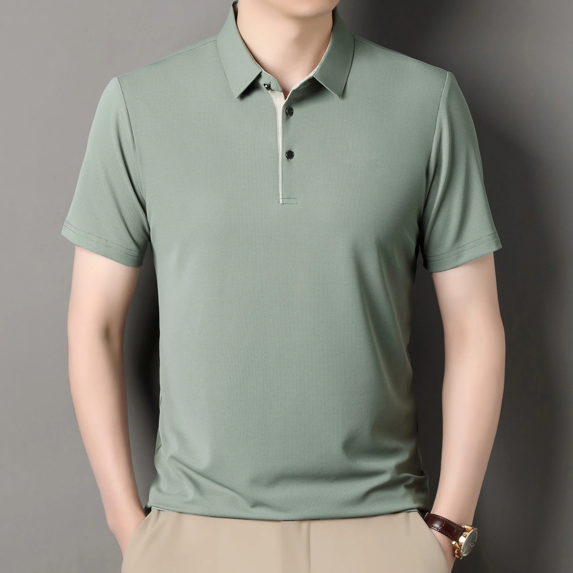 {High Quality} Men'S Short Sleeved Solid Color Polo Shirt, Breathable And Comfortable Elastic Top, New Casual And Business Style
{High Quality} Men'S Short Sleeved Solid Color Polo Shirt, Breathable And Comfortable Elastic Top, New Casual And Business Style