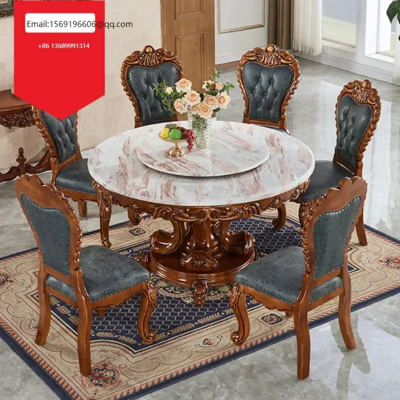 European-style solid wood combination with turntable round dining table restaurant one table and six chairs
European-style solid wood combination with turntable round dining table restaurant one table and six chairs