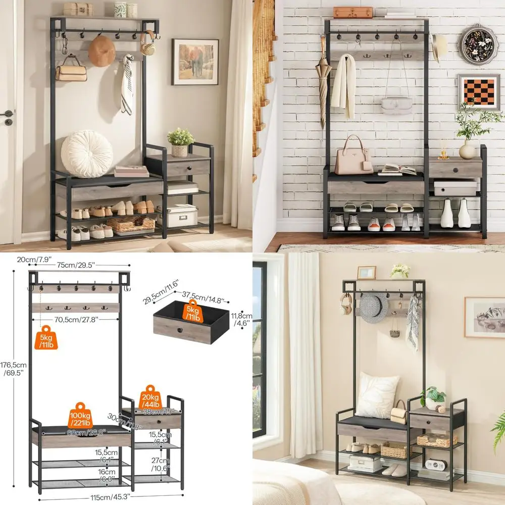 Entryway Hall Tree with Bench, Shoe Storage, and Coat Rack featuring Flip-Top Storage Box and Cushioned Seat
Entryway Hall Tree with Bench, Shoe Storage, and Coat Rack featuring Flip-Top Storage Box and Cushioned Seat