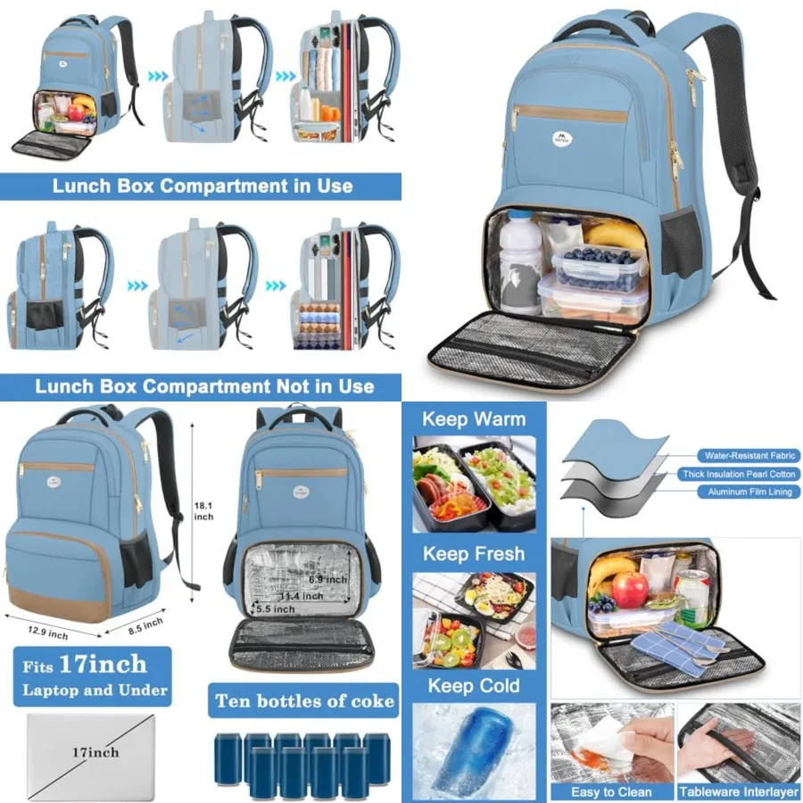 Lunch Backpack for Women, Modern Insulated Work Backpack with Laptop Compartment, Water Resistant Stylish Preppy Meal Prep Bag
Lunch Backpack for Women, Modern Insulated Work Backpack with Laptop Compartment, Water Resistant Stylish Preppy Meal Prep Bag