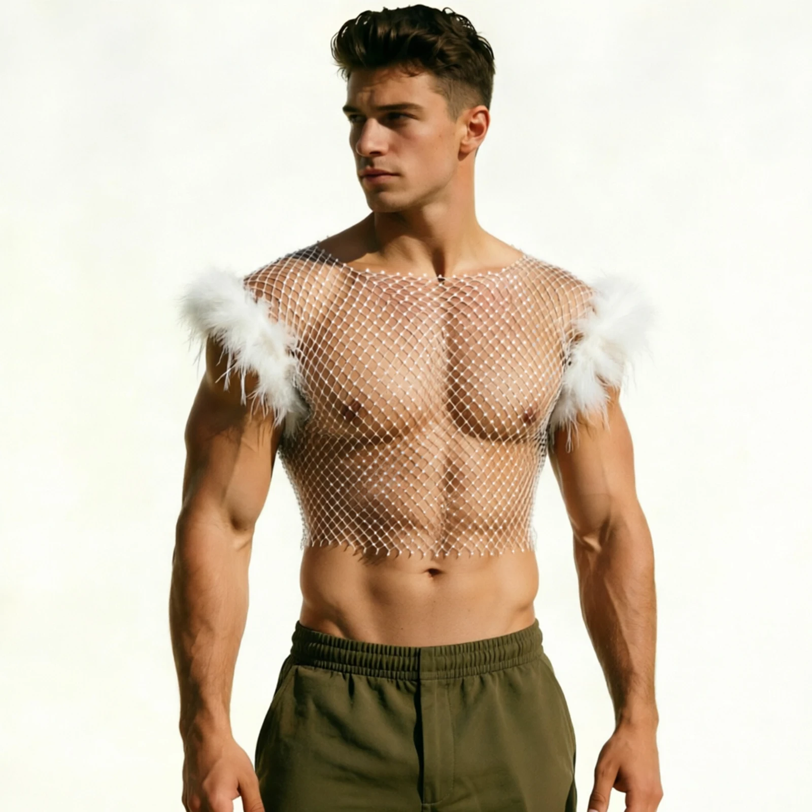 Sexy Men Mesh Rhinestone Crop T-Shirt Plush Trim Transparent Fishnet Top Rave Tank Party Performance See Through Sleeveless Tee
Sexy Men Mesh Rhinestone Crop T-Shirt Plush Trim Transparent Fishnet Top Rave Tank Party Performance See Through Sleeveless Tee