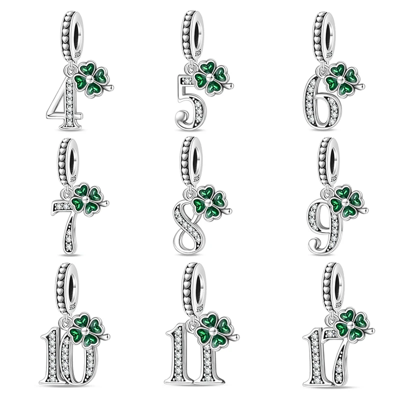 New 925 Sterling Silver Four Leaf Clover Lucky Numbers Charms Pendants Fit Brand Original Womens Bracelets Fine DIY Jewelry
New 925 Sterling Silver Four Leaf Clover Lucky Numbers Charms Pendants Fit Brand Original Womens Bracelets Fine DIY Jewelry 