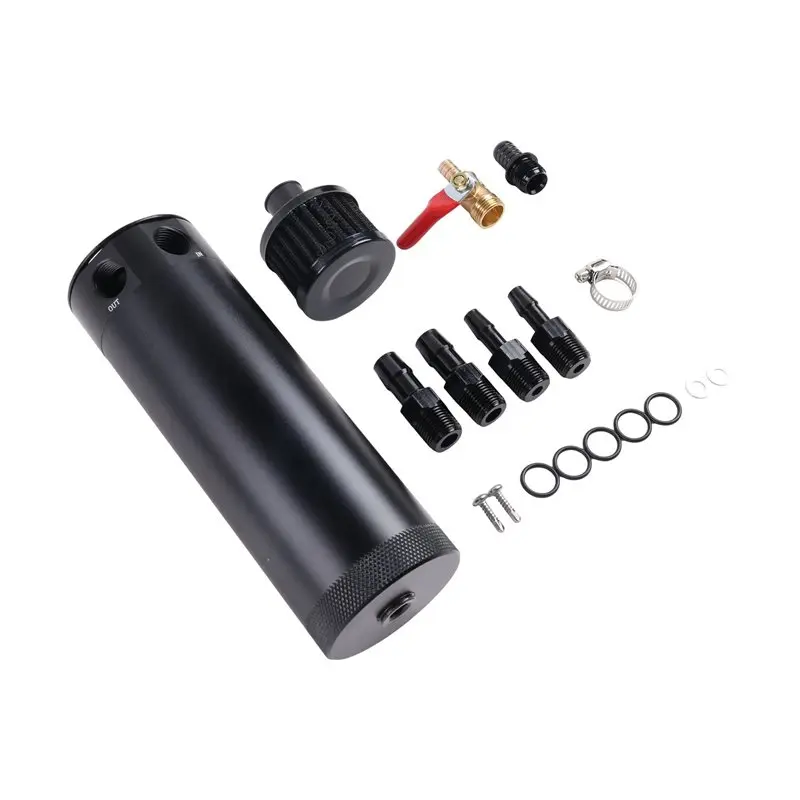 Universal 750Ml Aluminum 2 Port Oil Catch Can Reservoir Tank With Baffle, Breather Filter, And Drain Valve
Universal 750Ml Aluminum 2 Port Oil Catch Can Reservoir Tank With Baffle, Breather Filter, And Drain Valve