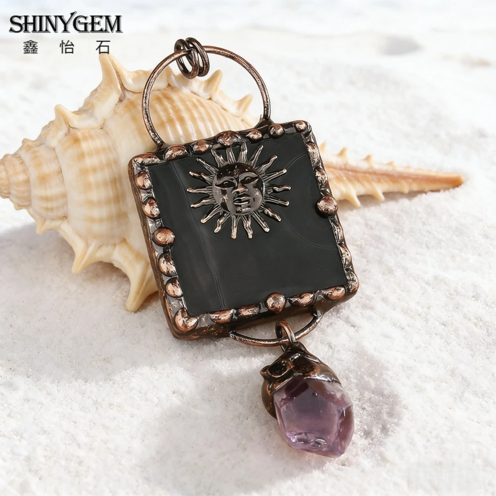 Shinygem Black Agate Pendant With Sun Charm Amethyst Jewelry Pendant Necklace Bronze Colored Gothic Reiki Crystal Gift Women
Shinygem Black Agate Pendant With Sun Charm Amethyst Jewelry Pendant Necklace Bronze Colored Gothic Reiki Crystal Gift Women