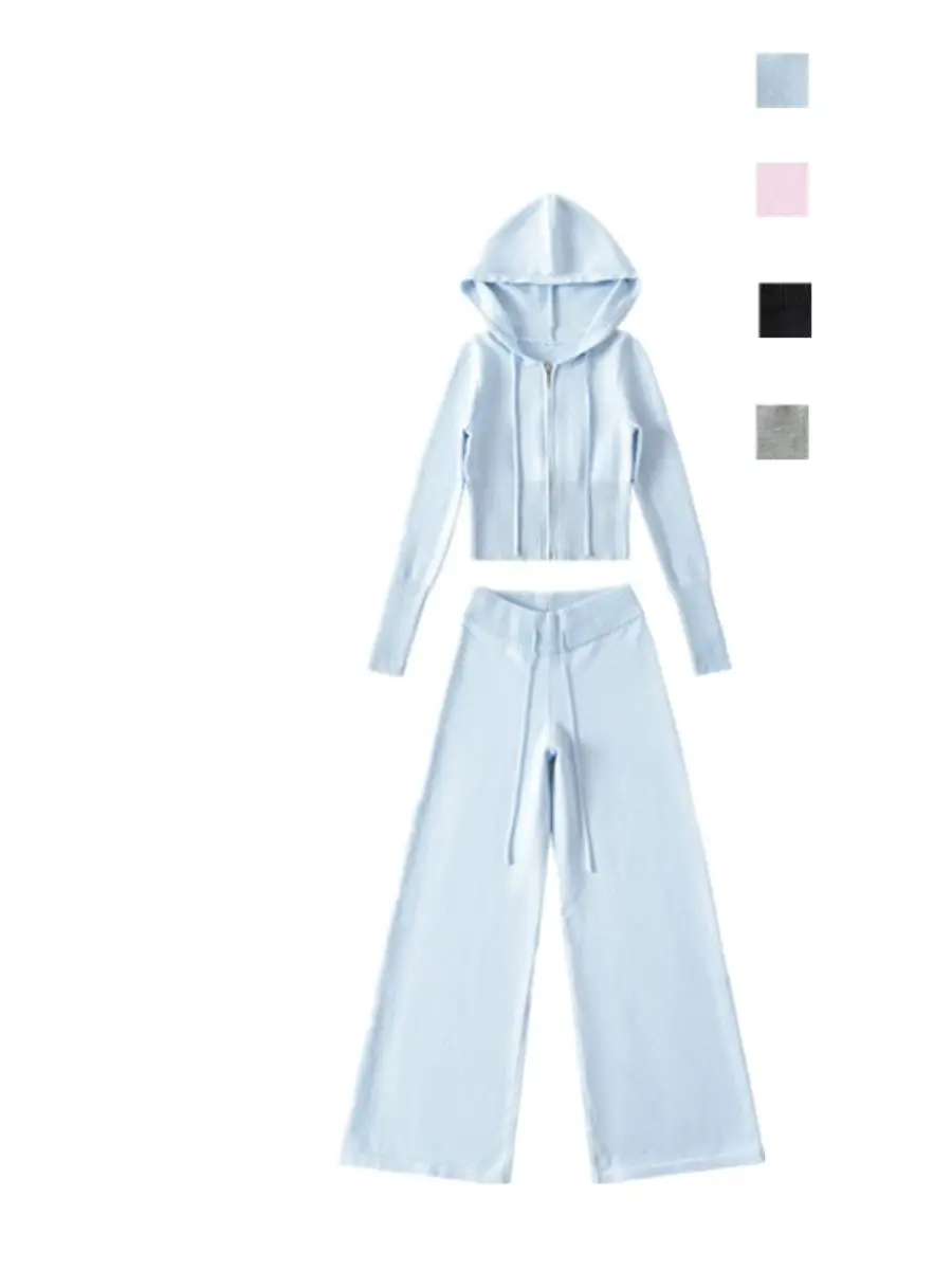 Faionable Knitted Set with Wide Leg Pants And Wrap around Skirt Long Sve Zipper Hoodie Jaet Lazy Sle Spring 2025
Faionable Knitted Set with Wide Leg Pants And Wrap around Skirt Long Sve Zipper Hoodie Jaet Lazy Sle Spring 2025