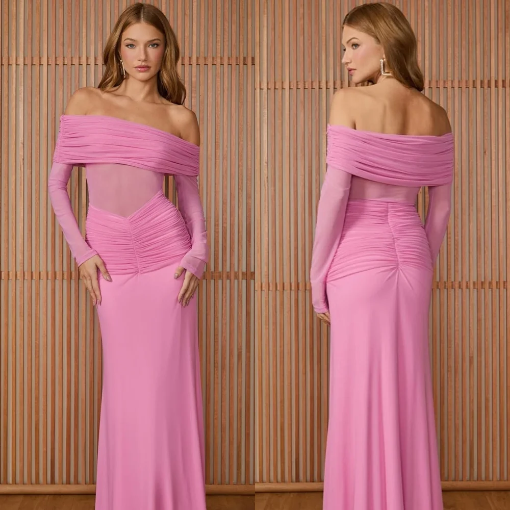 Customized Mermaid Elegant Pink Jersey Evening Dress Sexy Off The Shoulder Long Sleeves Homecoming Dresses Fashion Par
Customized Mermaid Elegant Pink Jersey Evening Dress Sexy Off The Shoulder Long Sleeves Homecoming Dresses Fashion Par