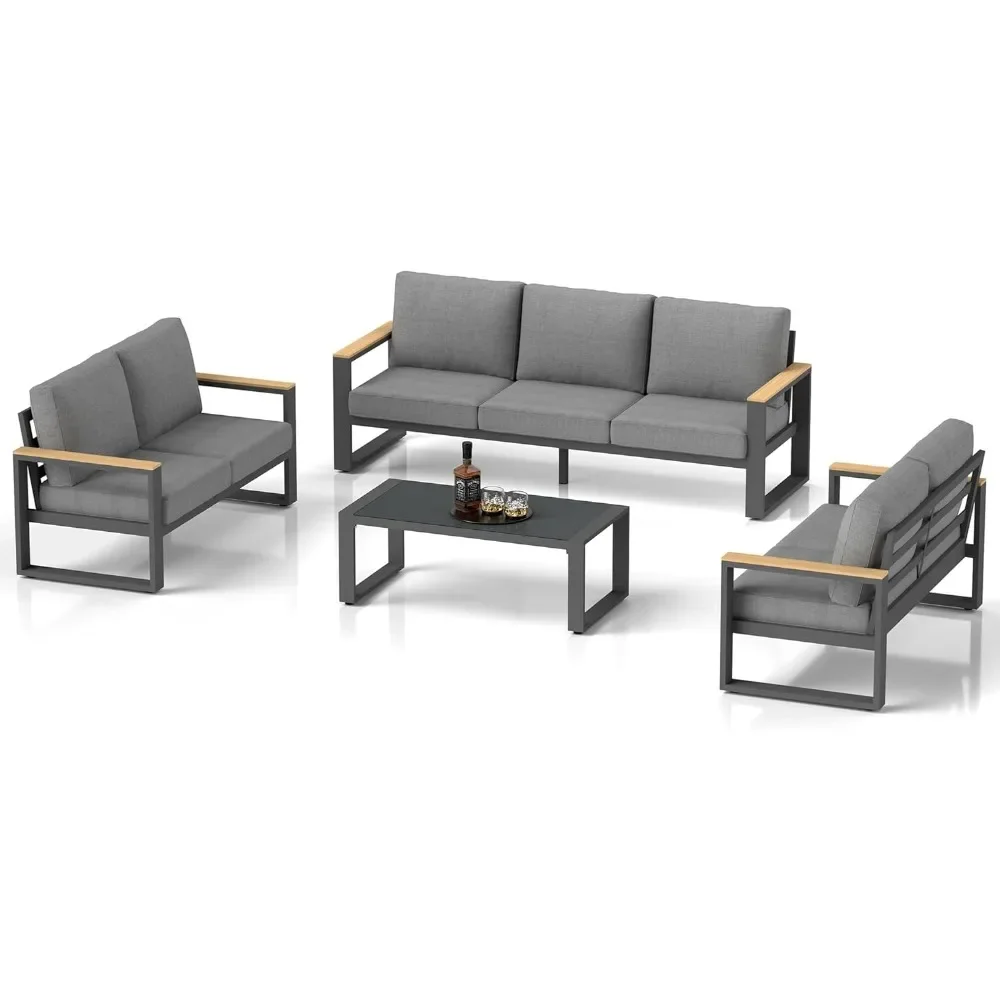 Aluminum Outdoor Patio Furniture Set with Height-adjustable Footrest, 7-Seats All-weather Patio Sofa Sets with Coffee Table
Aluminum Outdoor Patio Furniture Set with Height-adjustable Footrest, 7-Seats All-weather Patio Sofa Sets with Coffee Table