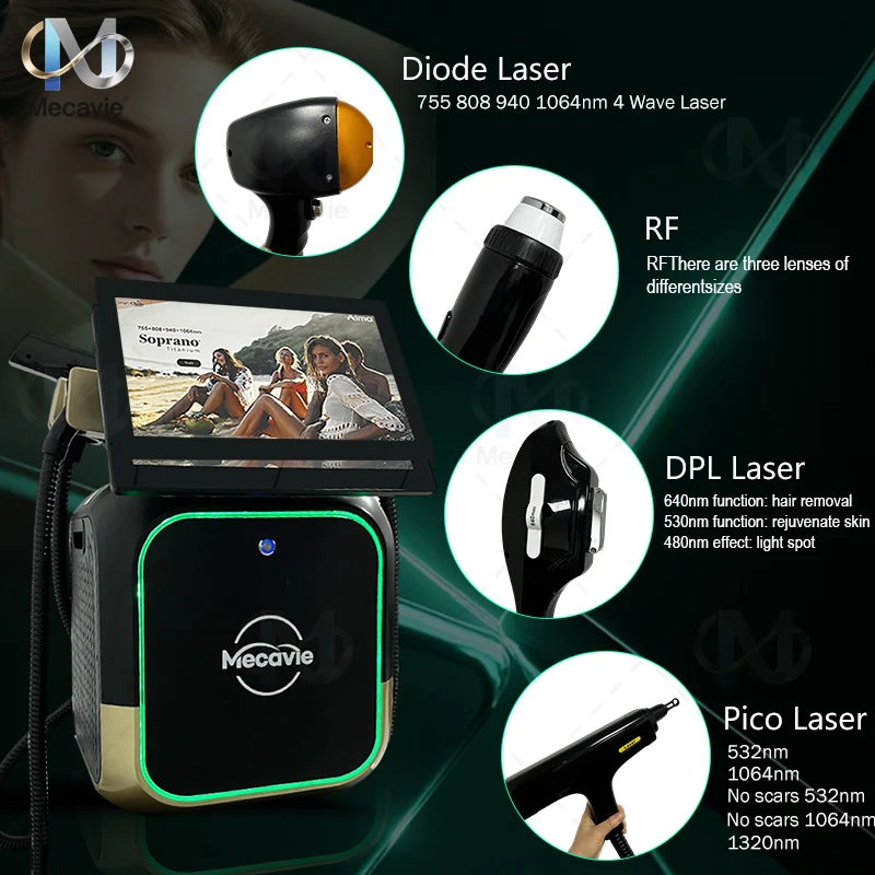 4in1 Soprano Titanium Ice Platinum RF Diode 755 808 940 1064nm 4 Wave Laser ND:YAG Machine Painless Hair Removal Machine
4in1 Soprano Titanium Ice Platinum RF Diode 755 808 940 1064nm 4 Wave Laser ND:YAG Machine Painless Hair Removal Machine