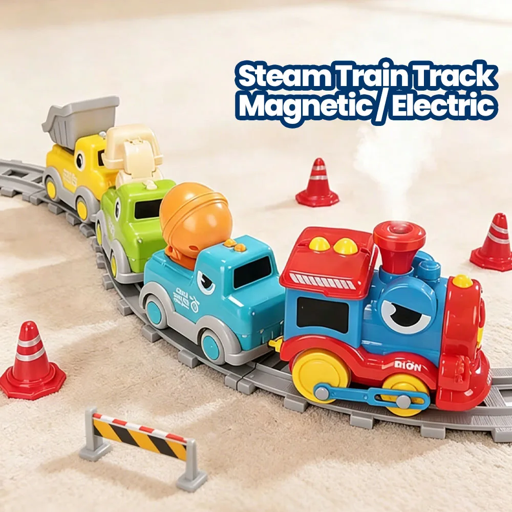 Magnetic Steam Train Track Electric Blow Balls Cartoon Spray Car Models Sound Light Engineering Vehicles Children Toy Gifts
Magnetic Steam Train Track Electric Blow Balls Cartoon Spray Car Models Sound Light Engineering Vehicles Children Toy Gifts