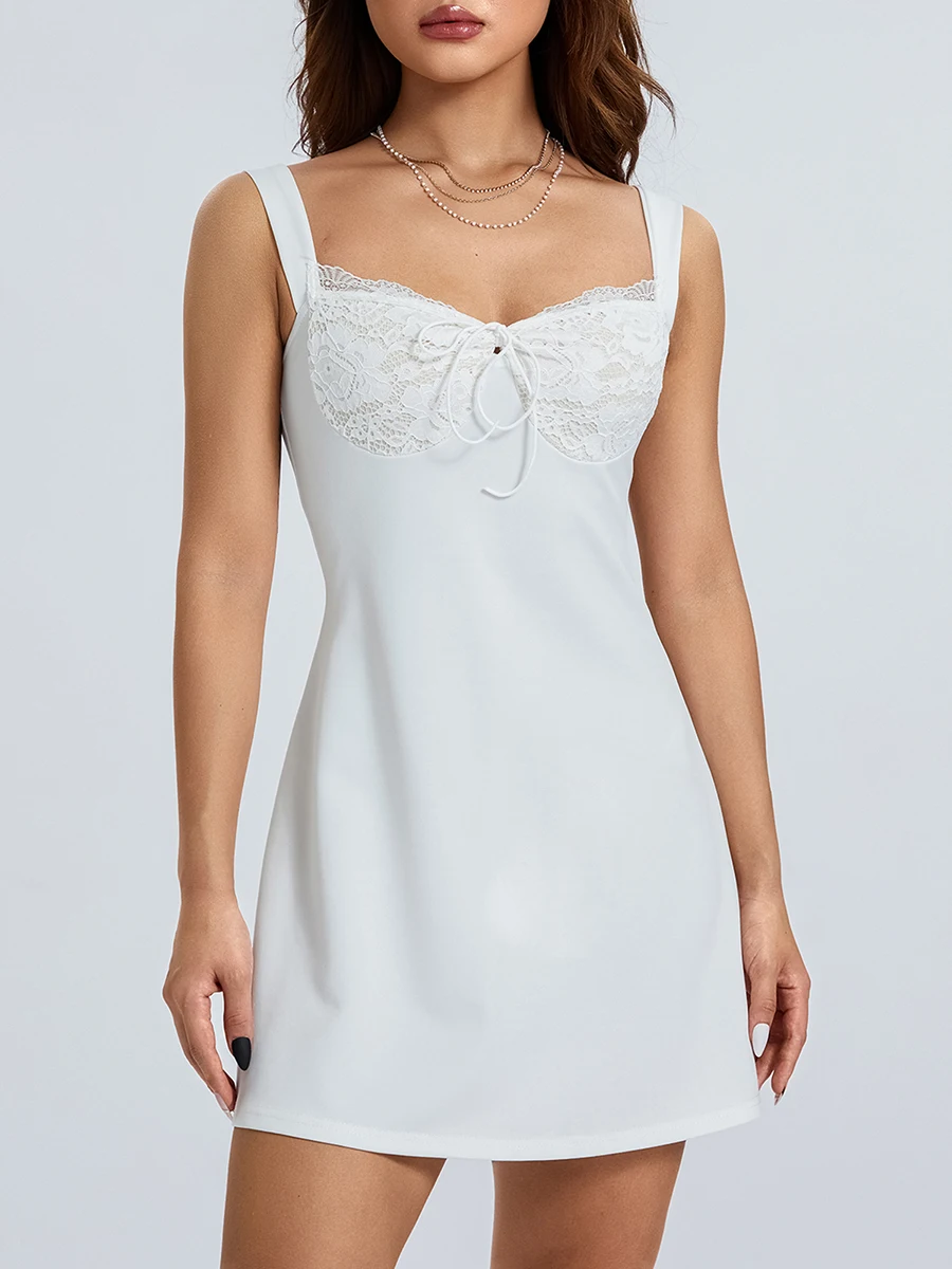 Women's Chic Lace Patchwork Mini Dress Sexy V-neck Spaghetti Strap Backless Tie-up Bodycon Dresses Cocktail Party Clubwear
Women's Chic Lace Patchwork Mini Dress Sexy V-neck Spaghetti Strap Backless Tie-up Bodycon Dresses Cocktail Party Clubwear