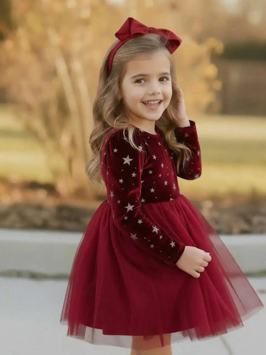 Burgundy Velvet Star-Print Evening Dress With Bow Back Criss-Cross Detail Long Sleeve A-Line
Burgundy Velvet Star-Print Evening Dress With Bow Back Criss-Cross Detail Long Sleeve A-Line